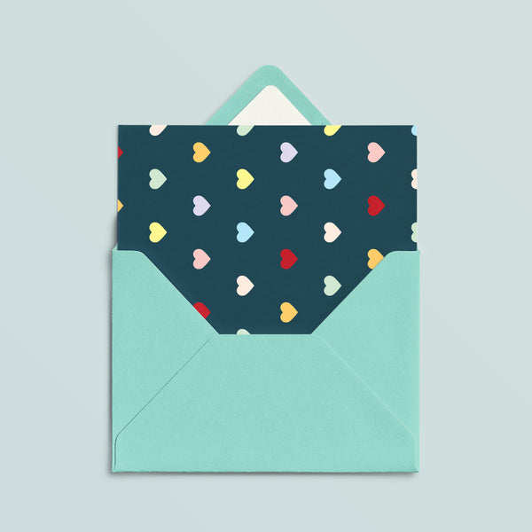 Folded Card | Hearts Multi Teal