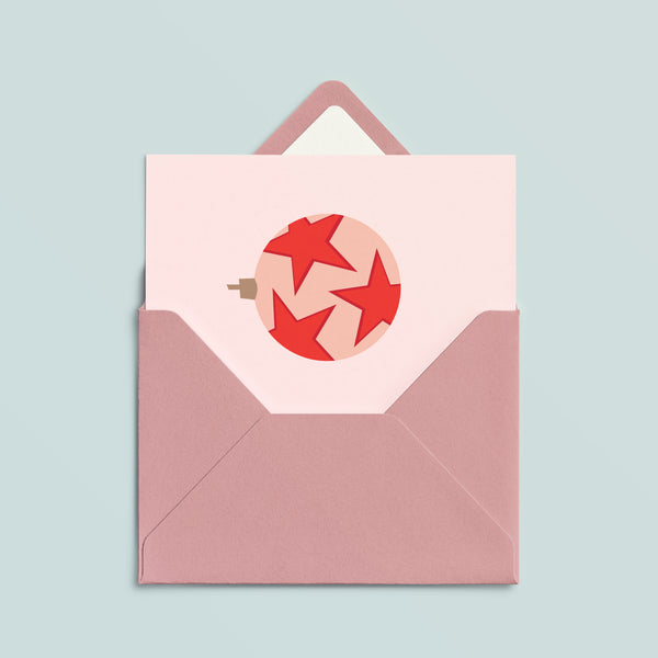 Folded Card | Xmas Ball Stars Pink