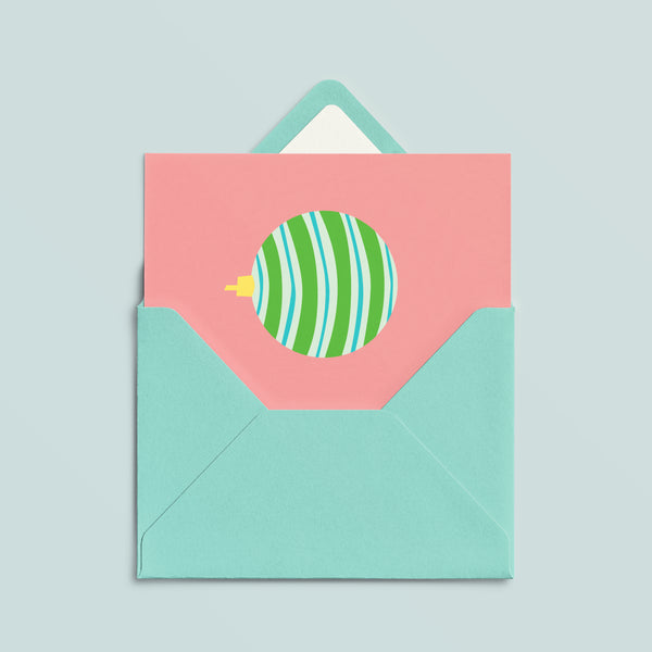 Folded Card | Xmas Ball Stripe Pink