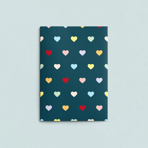 Folded Card | Hearts Multi Teal